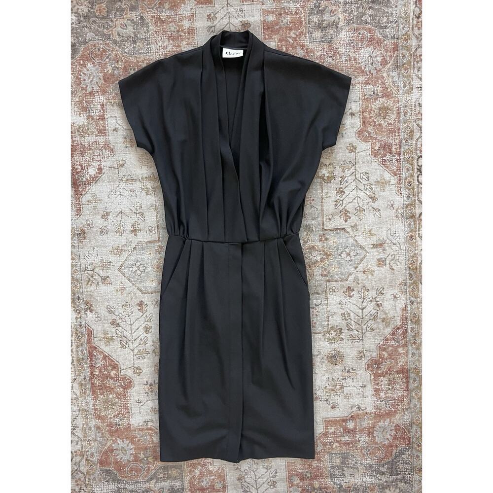 Ganni Pleated Midi Dress Womens Size XS Black Office